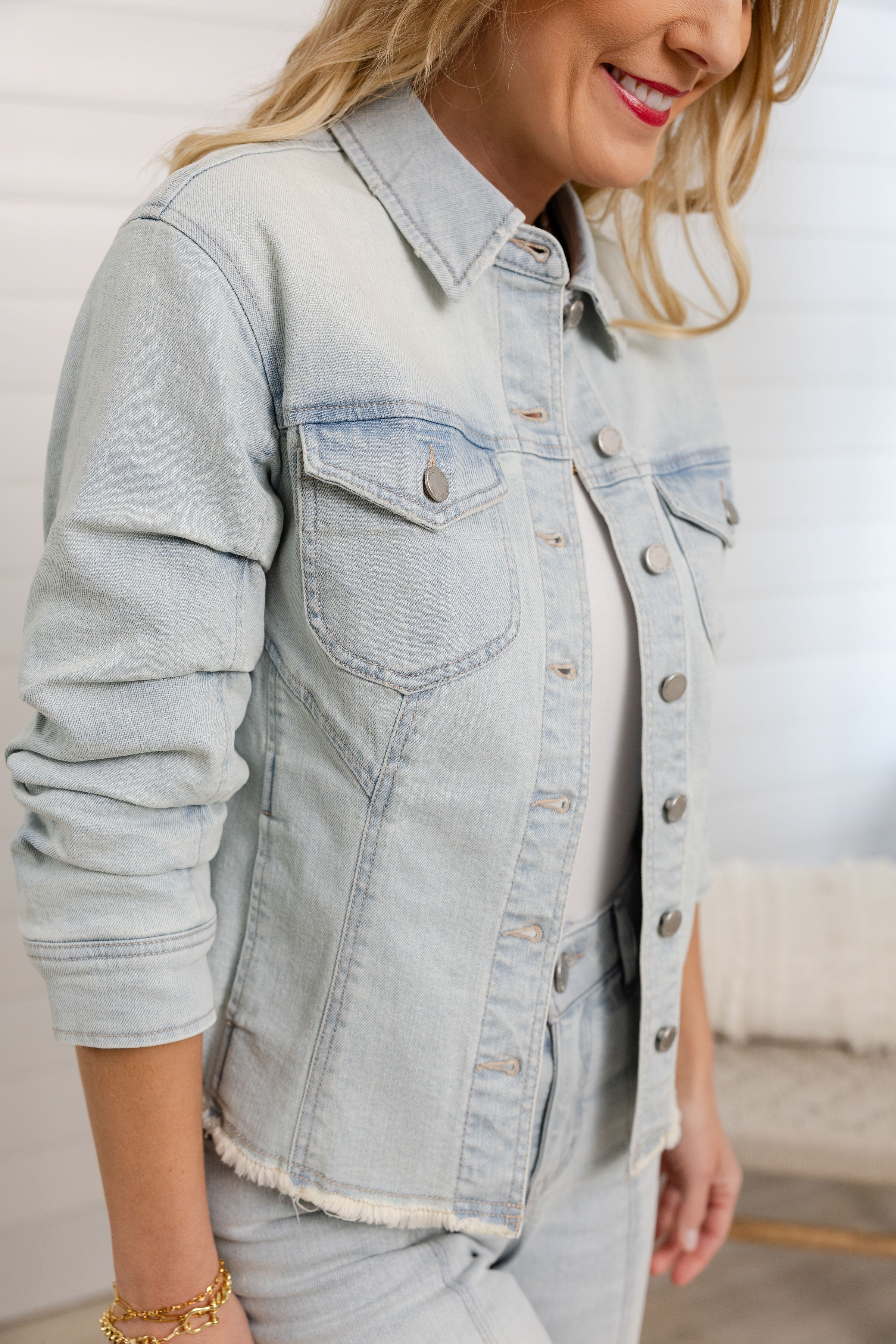 Bleached Denim Ruched-Sleeve Jacket – Mac and Me Exclusive