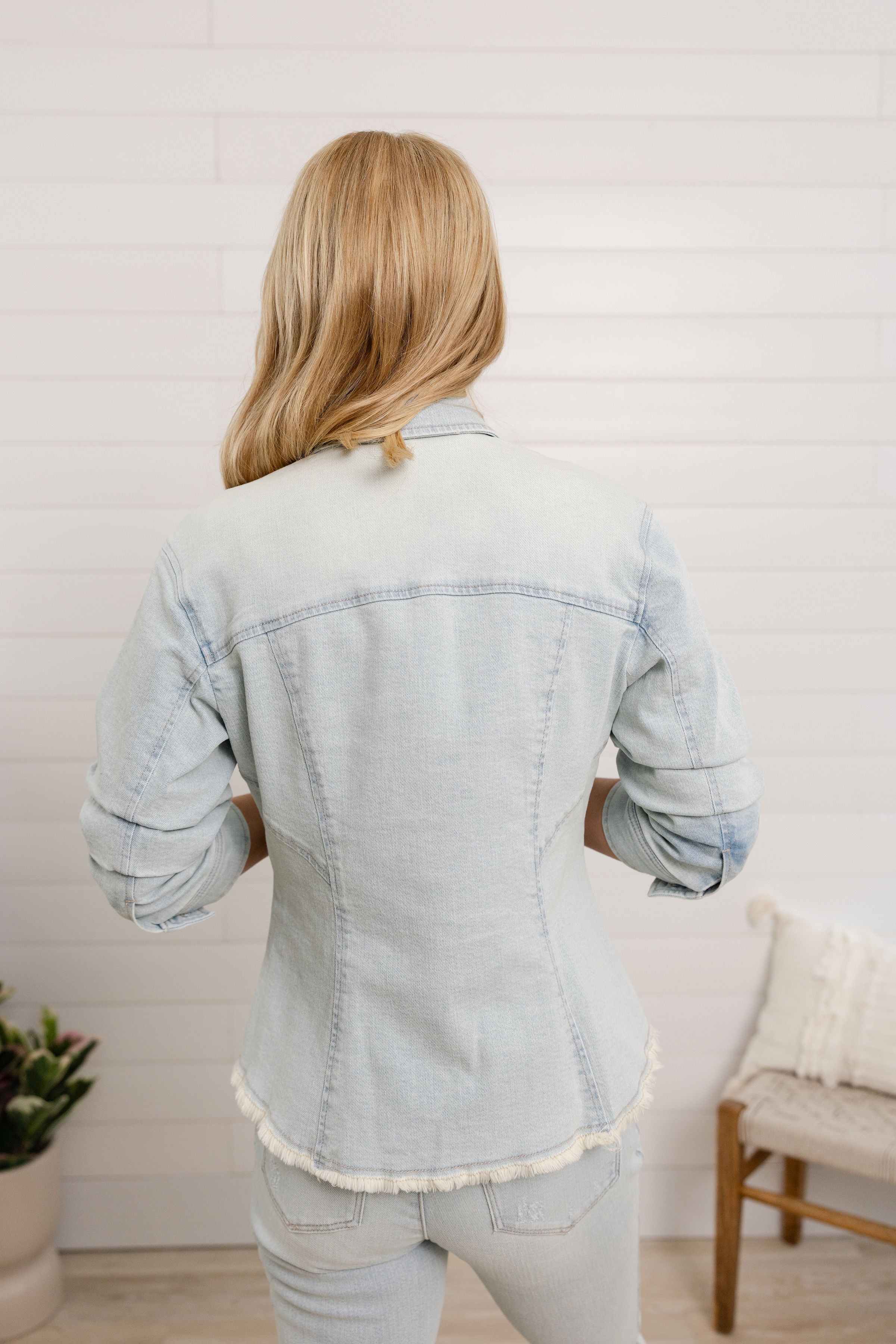 Bleached Denim Ruched-Sleeve Jacket – Mac and Me Exclusive