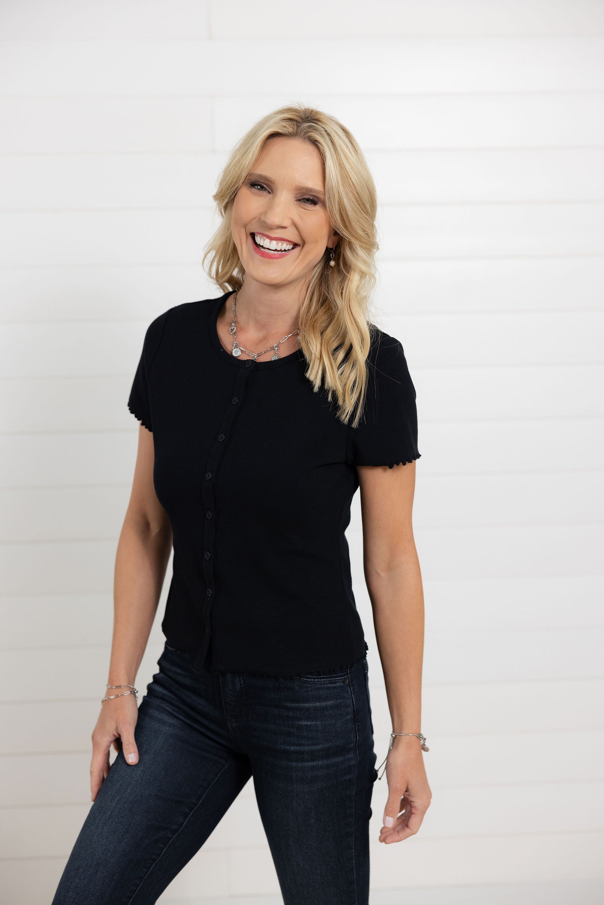 Mac and Me Ribbed Button Front Tee