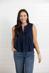 Mac and Me Woven Detail Tie Front Top