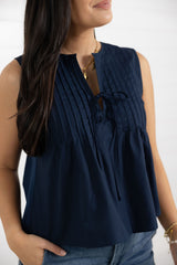 Mac and Me Woven Detail Tie Front Top