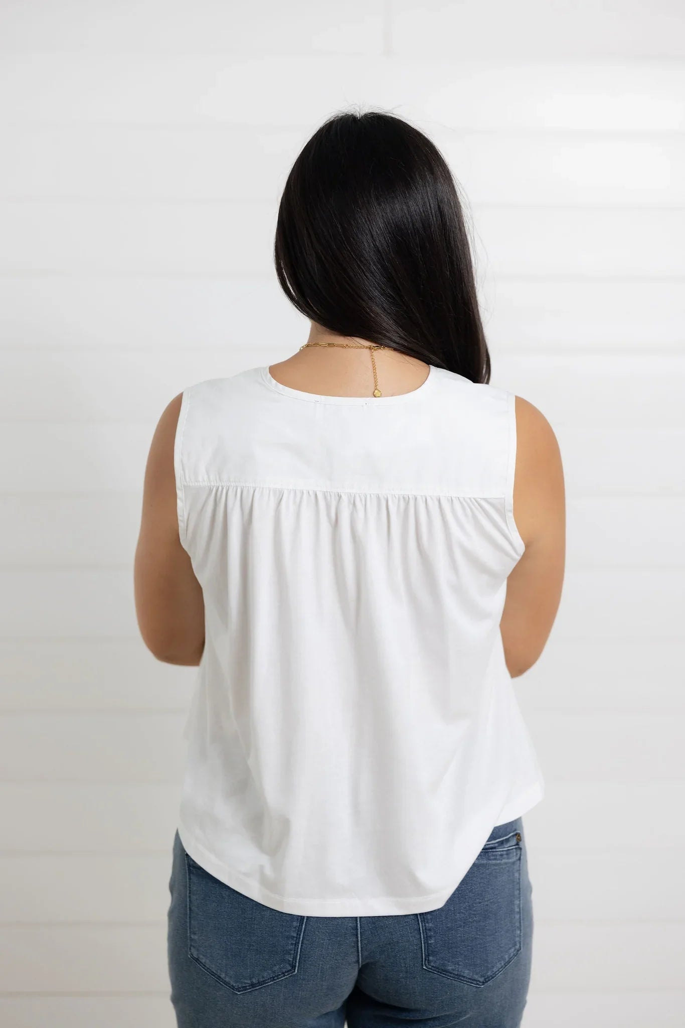 Mac and Me Woven Detail Tie Front Top