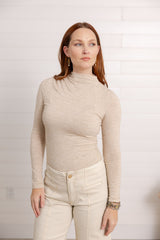 Mac and Me Ruched Mock Neck Long Sleeve Top