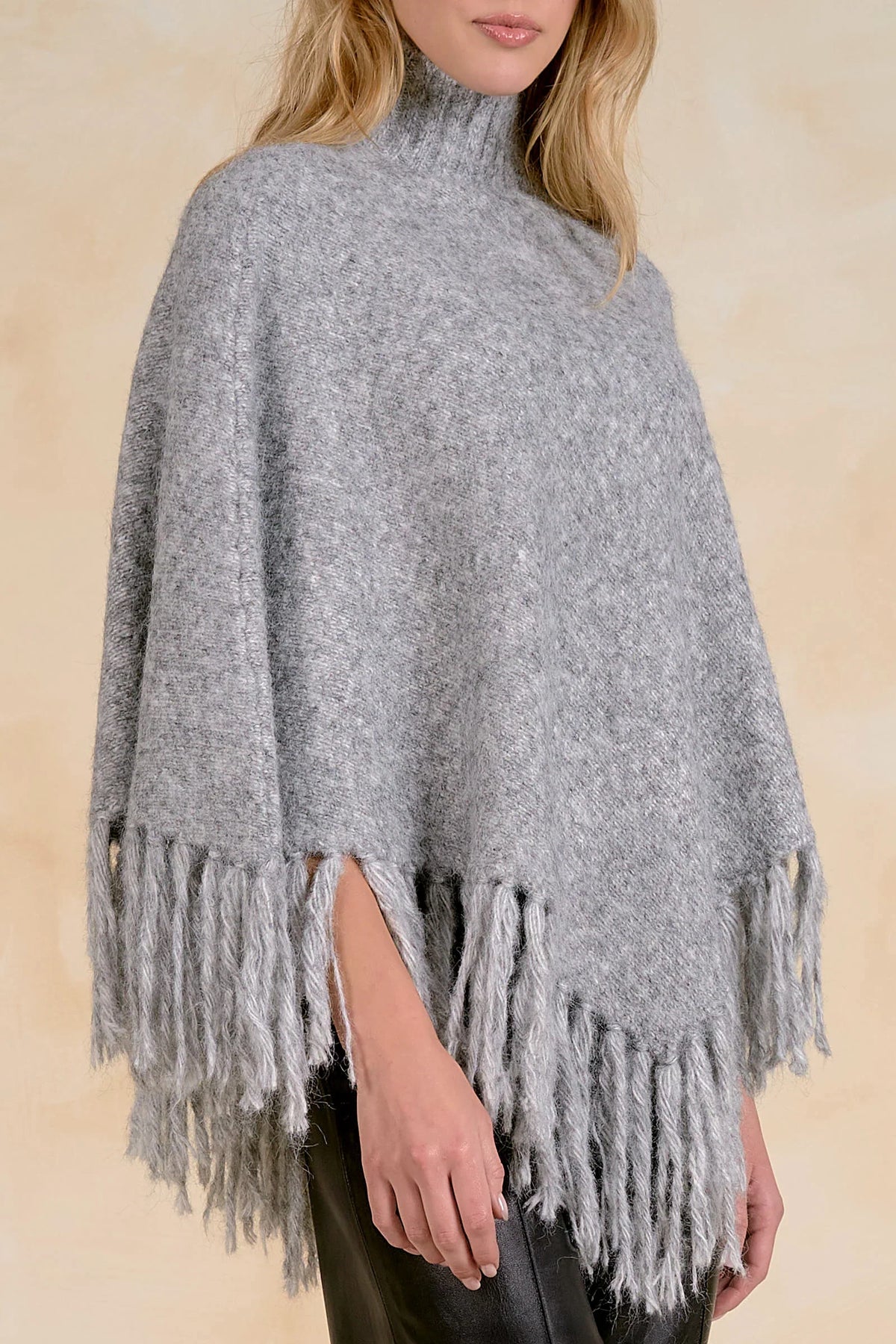 Cozy Fringe Turtleneck Poncho