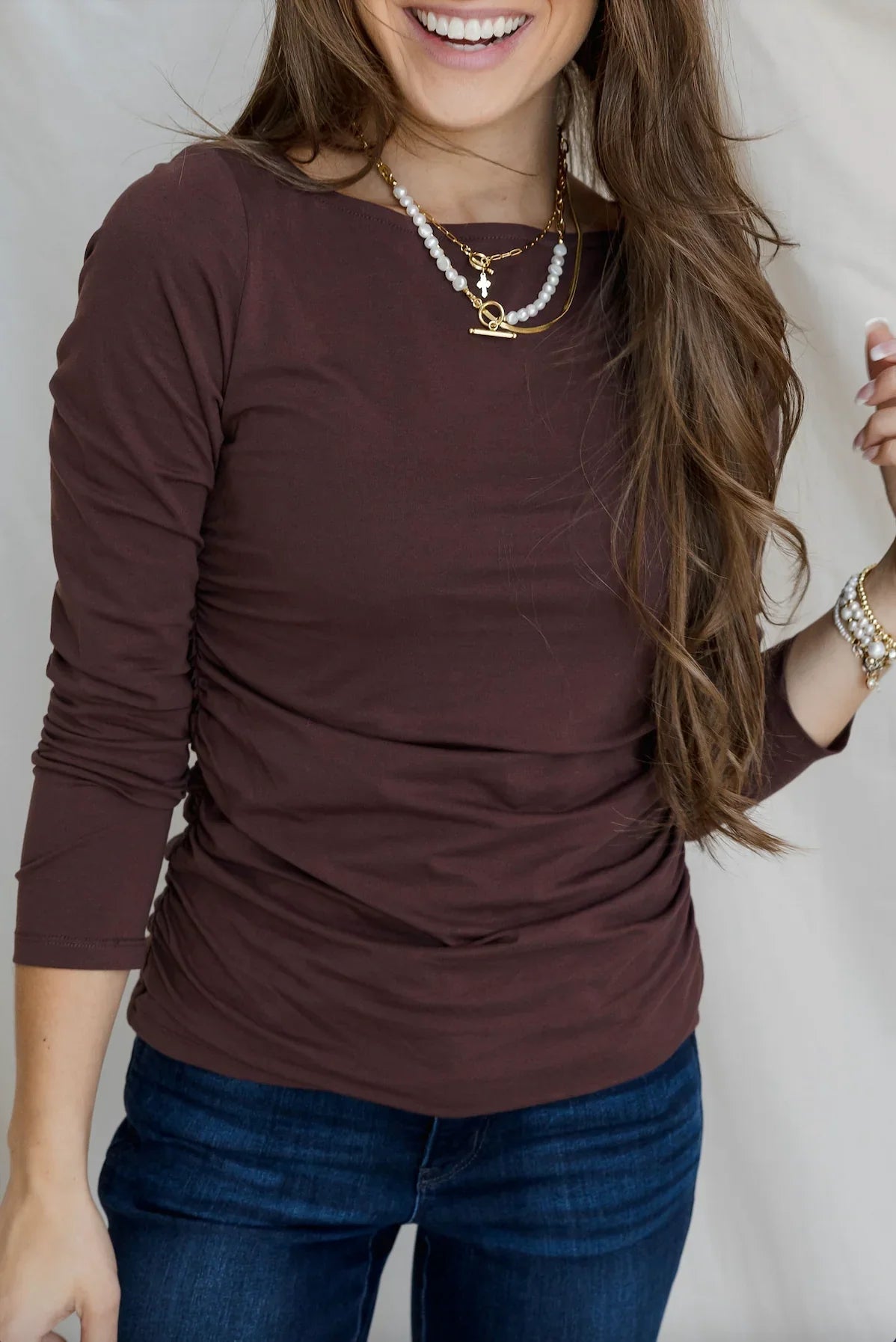 Mac & Me Ruched Double-Layer Long Sleeve Top