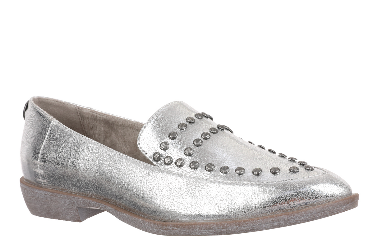 Metallic Studded Loafers in Silver