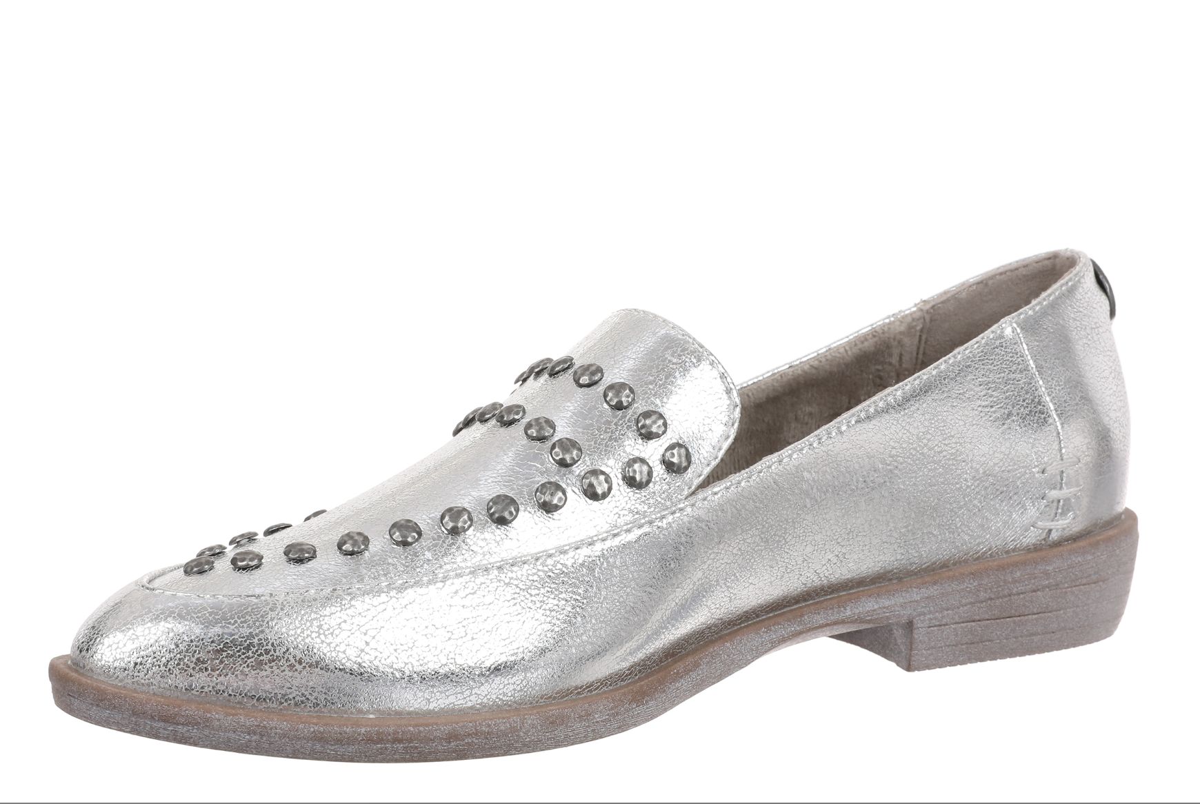 Metallic Studded Loafers in Silver