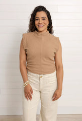 Mac and Me Funnel Neck Side Ruched Top