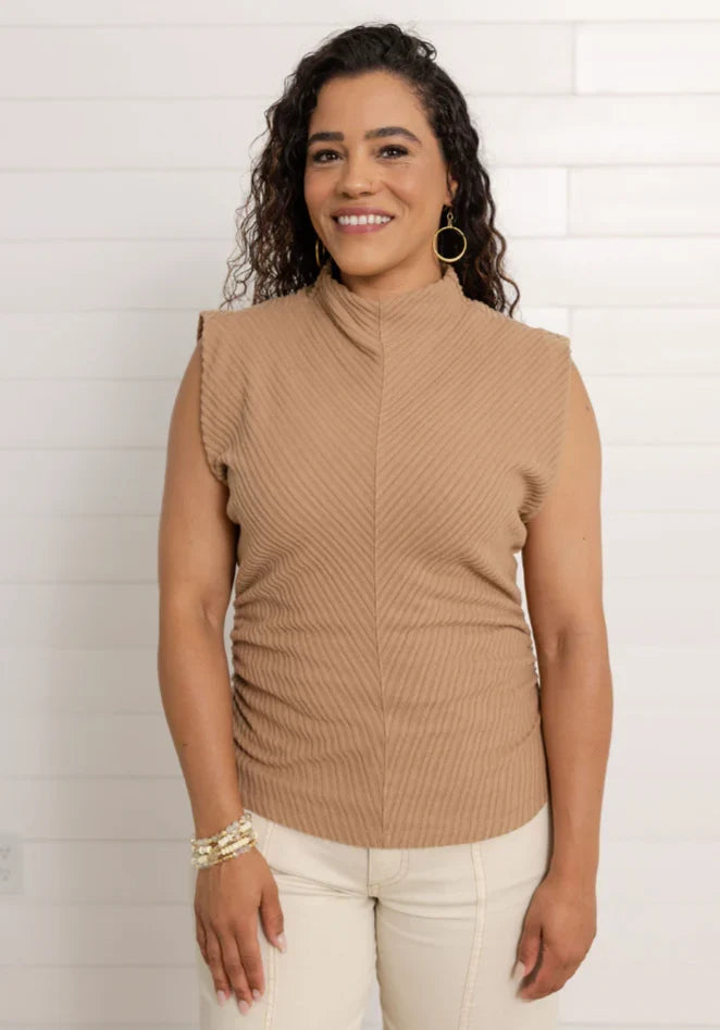 Mac and Me Funnel Neck Side Ruched Top