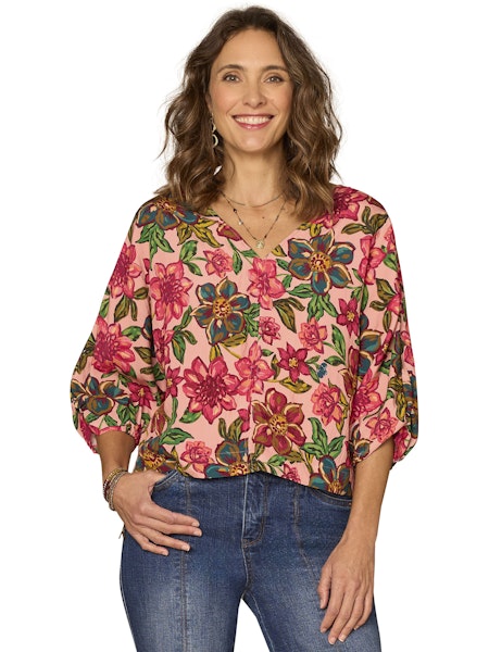 Floral Pop Bubble Sleeve Blouse