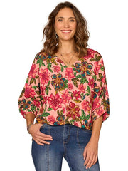 Floral Pop Bubble Sleeve Blouse