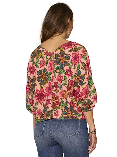 Floral Pop Bubble Sleeve Blouse