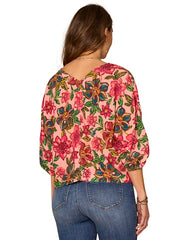 Floral Pop Bubble Sleeve Blouse