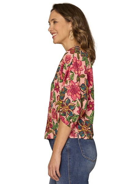 Floral Pop Bubble Sleeve Blouse