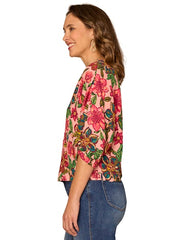 Floral Pop Bubble Sleeve Blouse