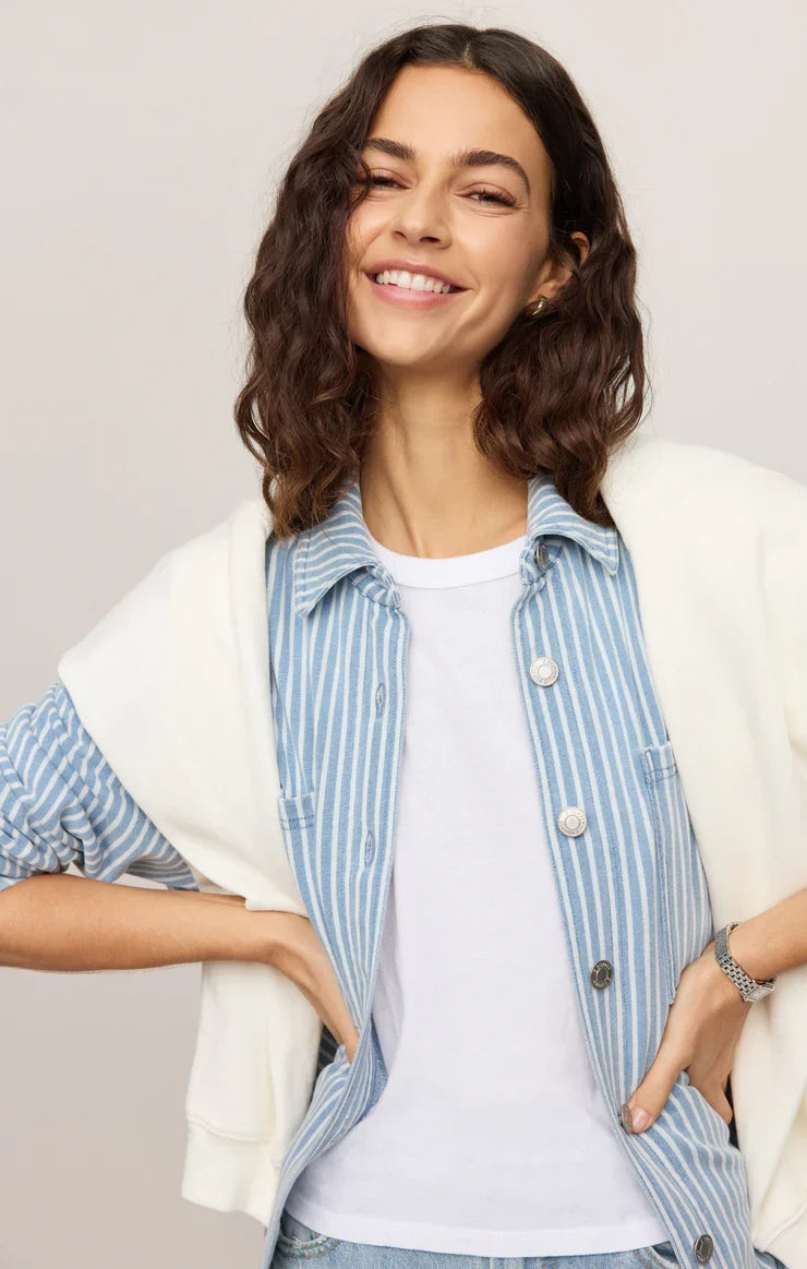 All Day Knit Stripe Jacket in Santorini Indigo