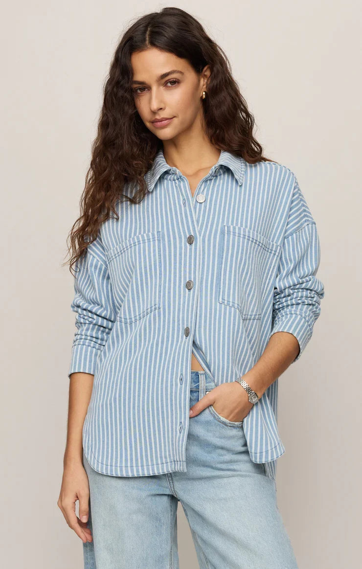 All Day Knit Stripe Jacket in Santorini Indigo