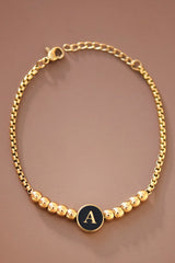 Gold Beaded Initial Bracelet – Custom Letter Charm