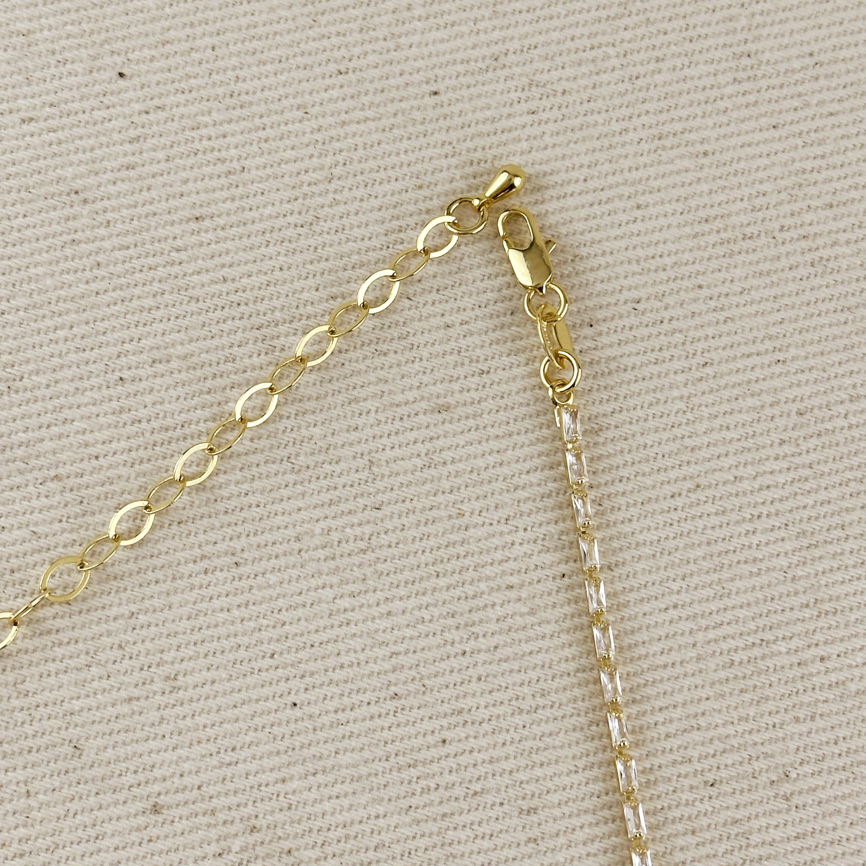 18k Gold Filled 1.5mm Baguette CZ Tennis Necklace