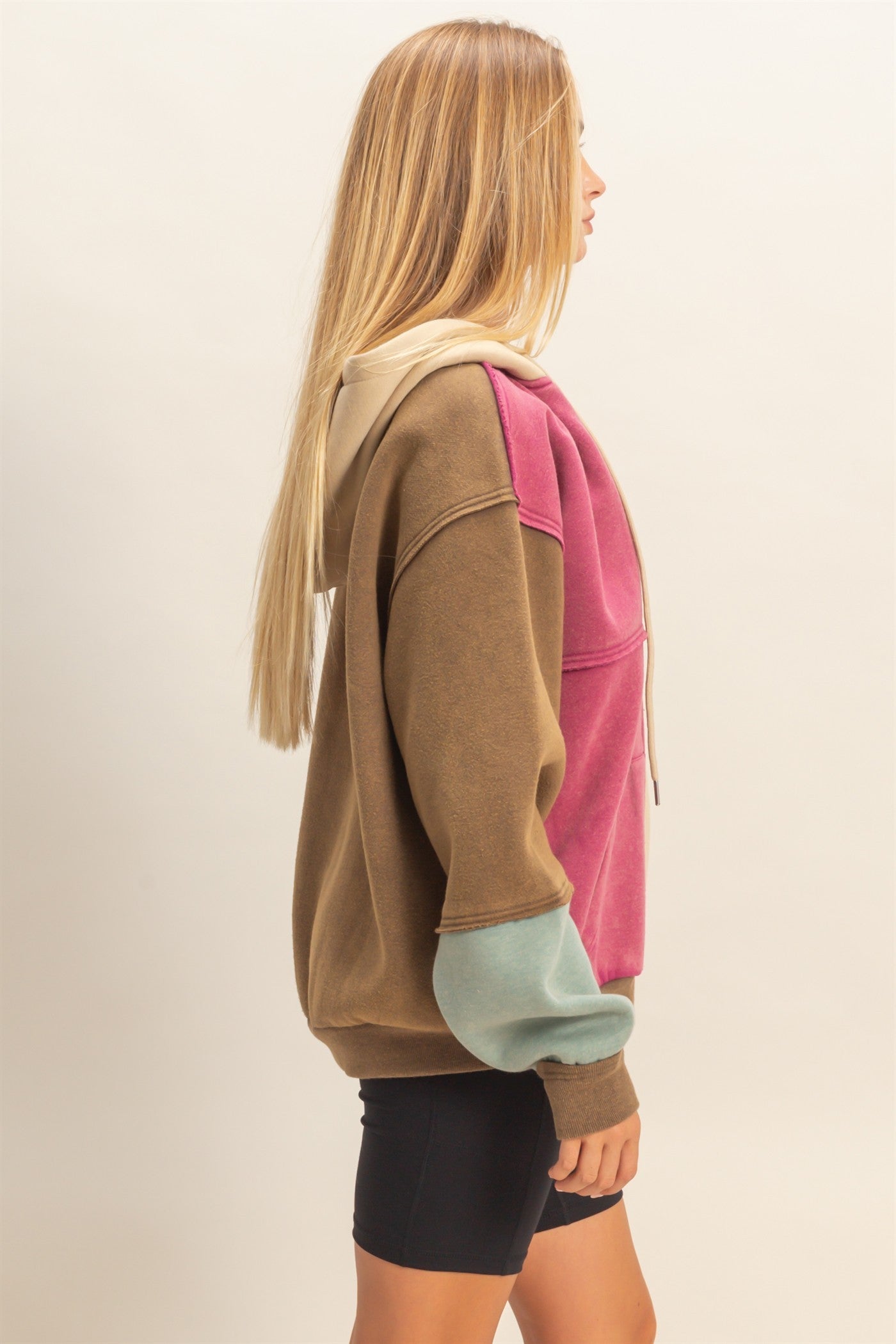 Mineral-Washed Colorblock Zip Hoodie