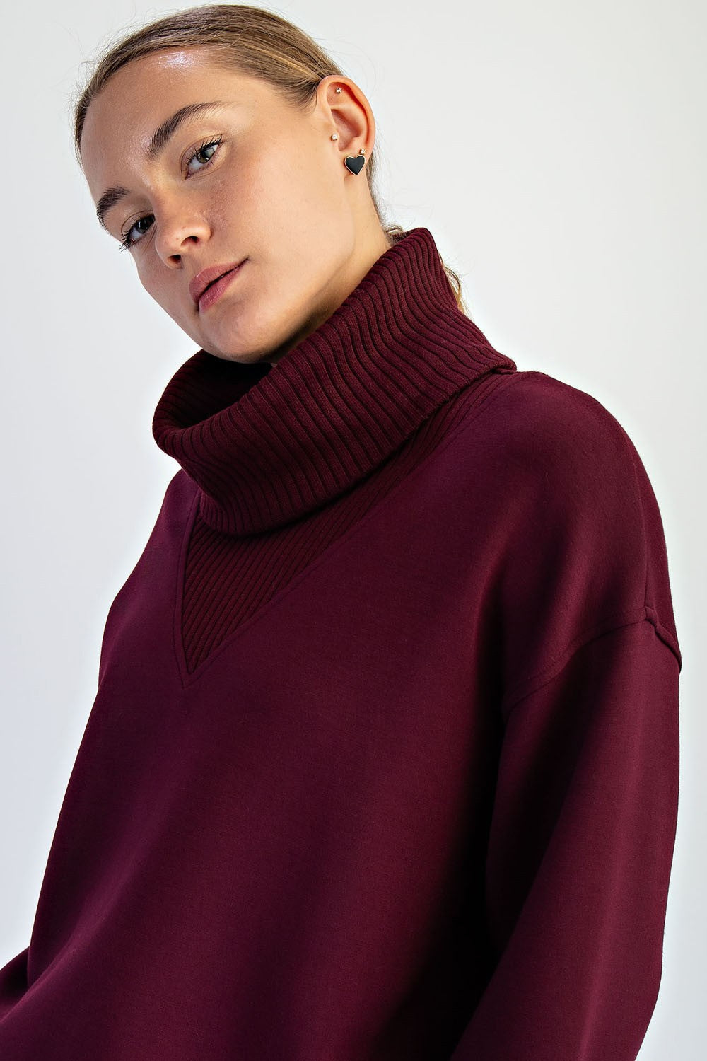 Modal Scuba V-Neck Turtleneck Top