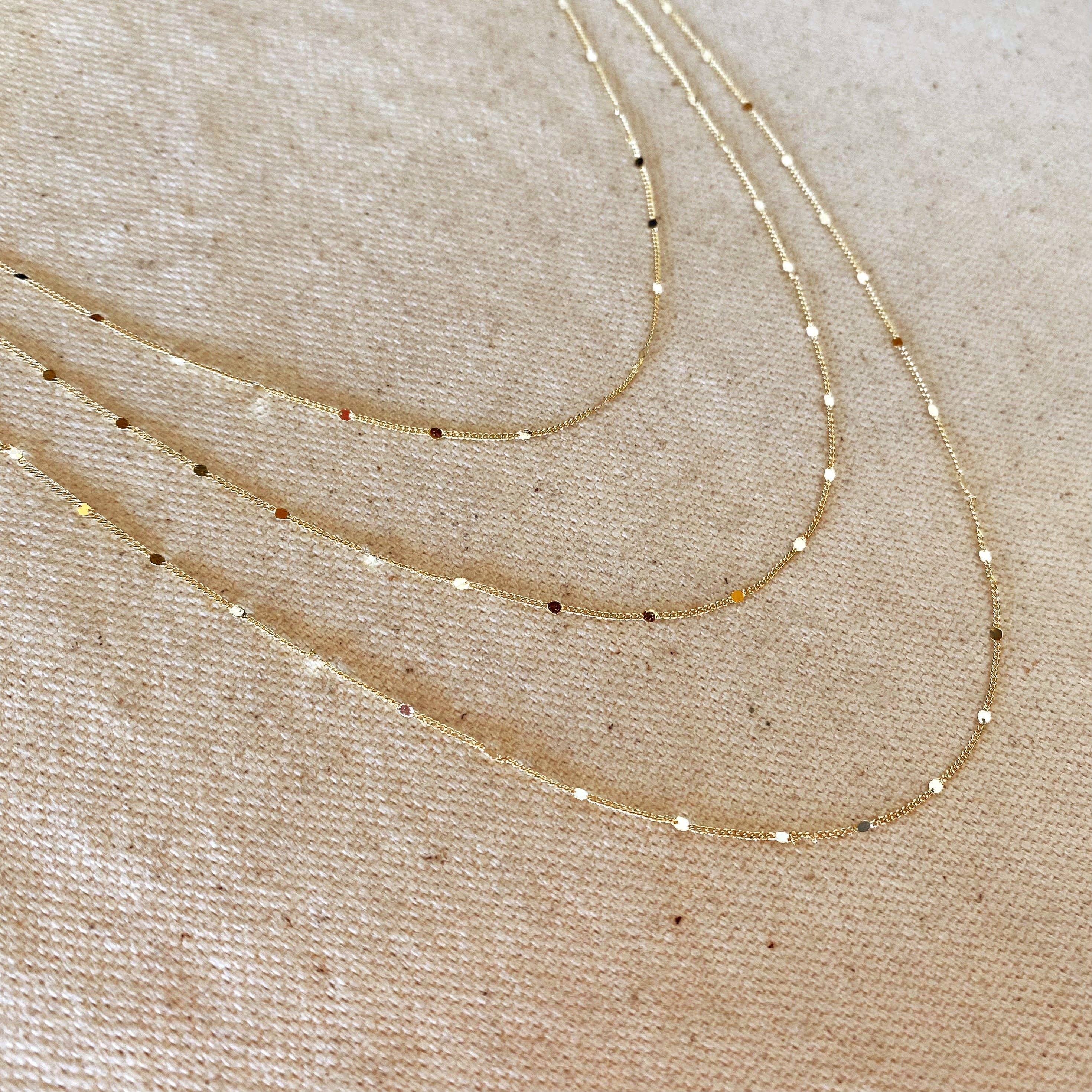 18k Gold Filled 1mm Curb Chain With Pressed Details: 16 inches