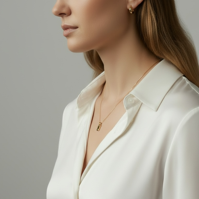 18k Gold Filled Solitaire CZ Plate Necklace