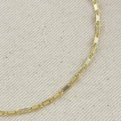 18K Gold Filled Textured Bar Link Necklace: 18 inches
