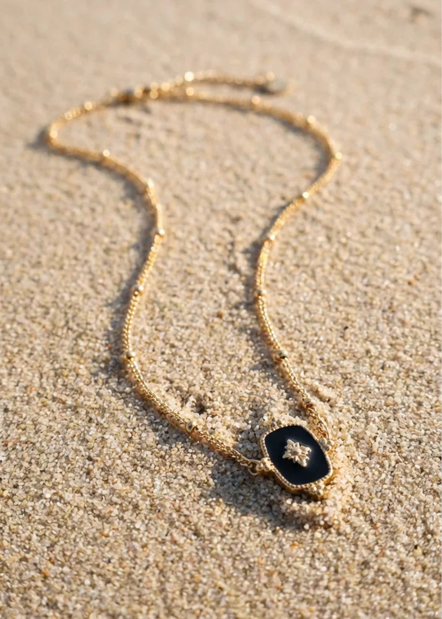 Luxe Gold Necklace with Black and Gold Pendant