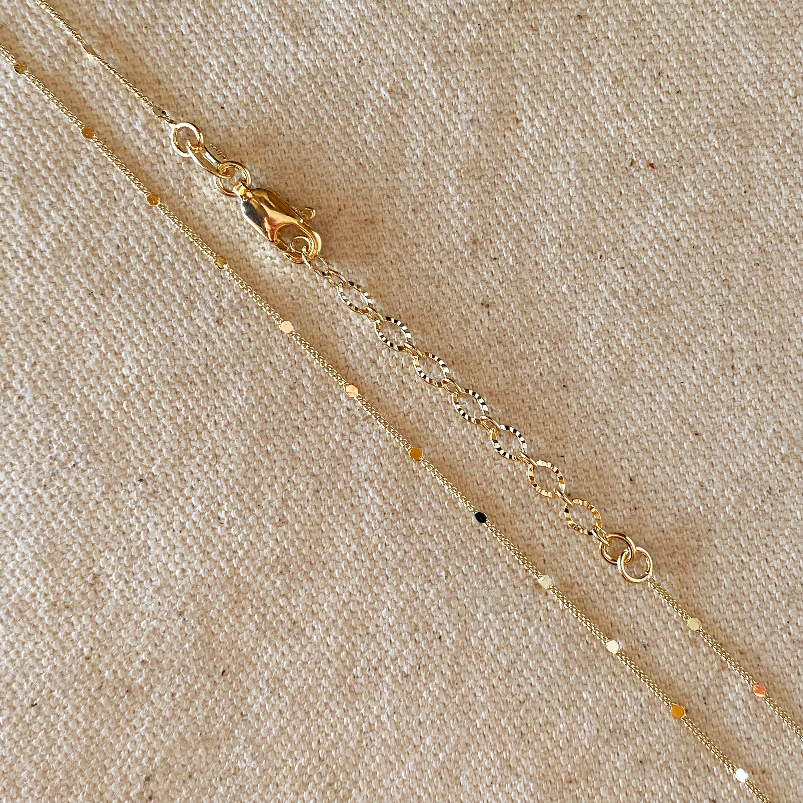 18k Gold Filled 1mm Curb Chain With Pressed Details: 16 inches