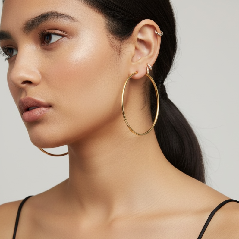 18k Gold Filled Hollowed Endless Continuous Hoop Earrings: Hoop 40mm