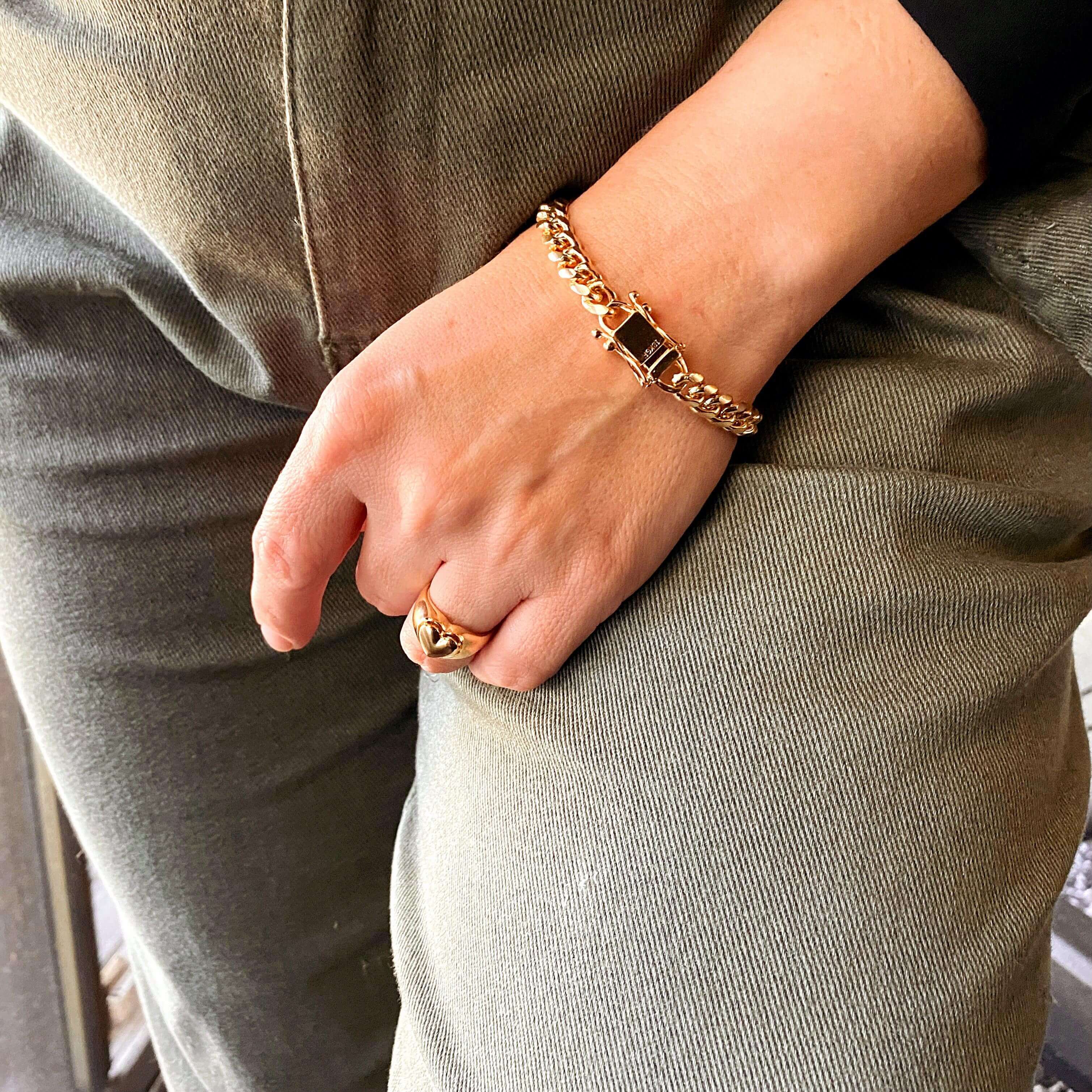 18k Gold Filled Chunky Cuban Bracelet Featuring Box Lock Clasp: 7 inches