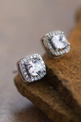 Dainty Square Studs With Clear Glass Crystals