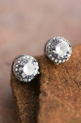 Dainty Round Studs With Clear Glass Crystals