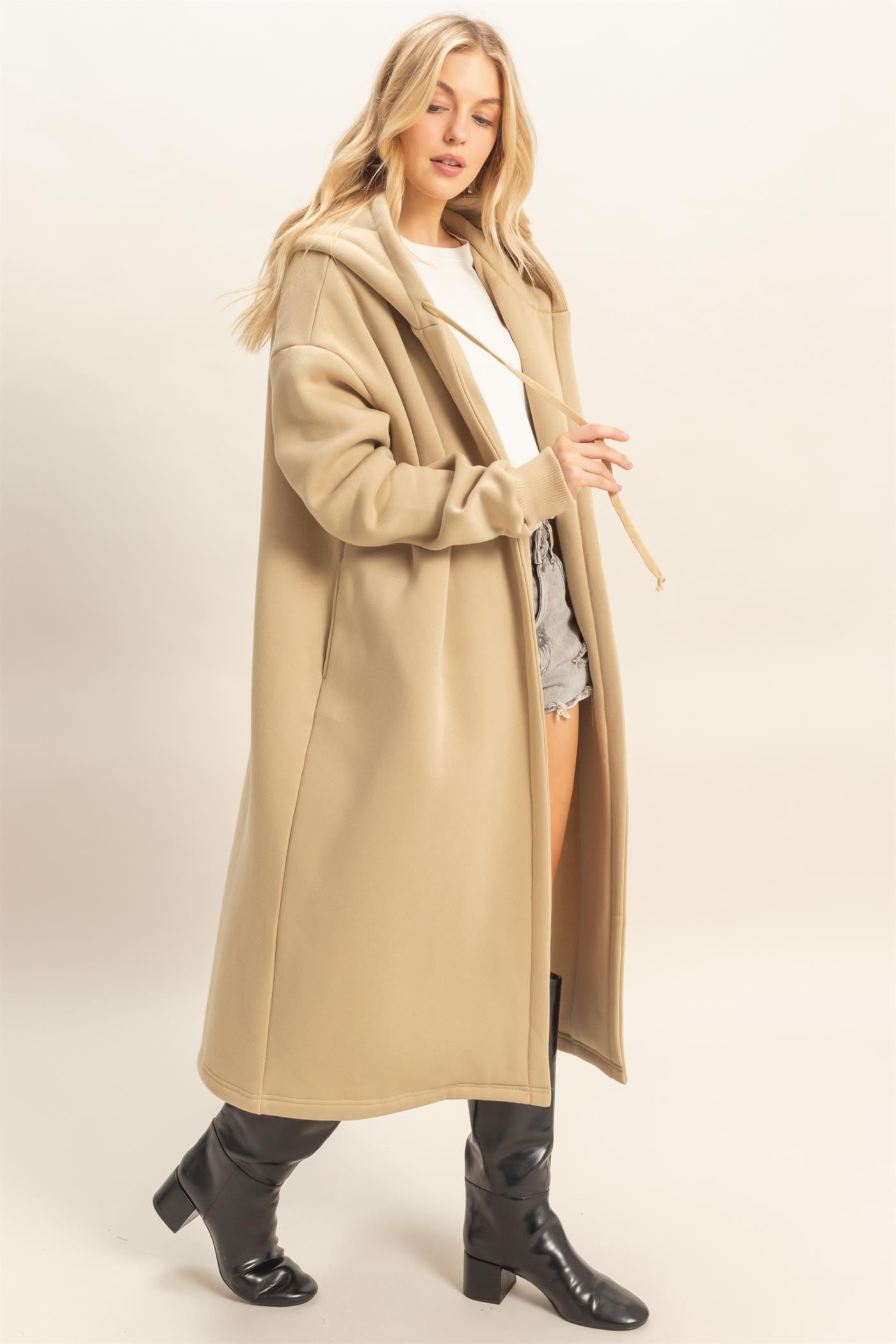 Longline Hooded Sweatshirt Coat