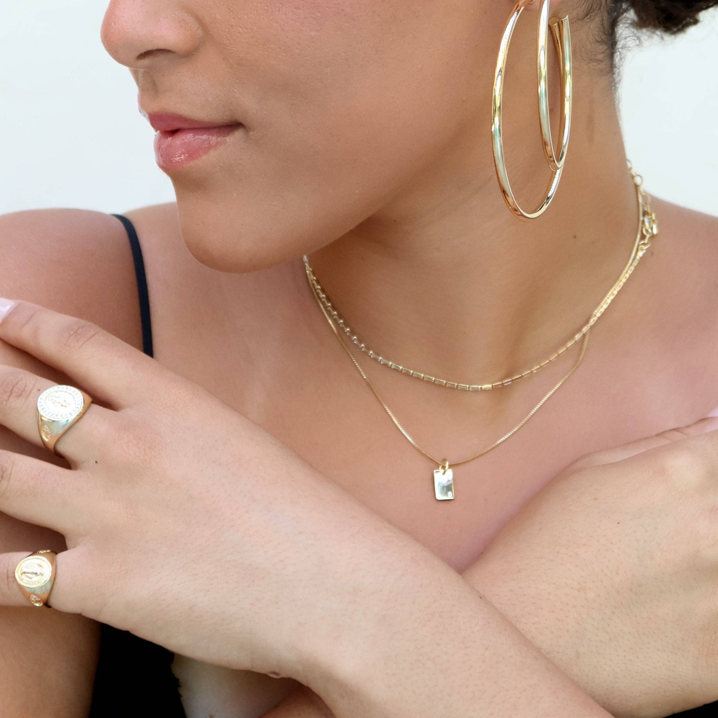 18k Gold Filled Solitaire CZ Plate Necklace