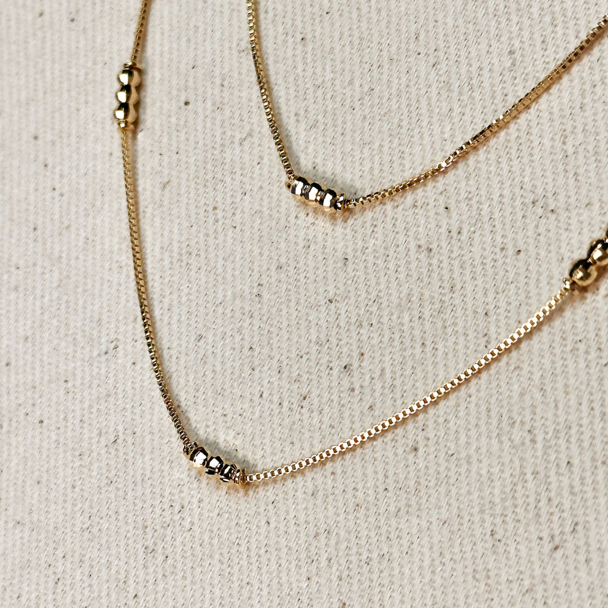 18k Gold Filled Bead Detailed Box Chain: 16 inches