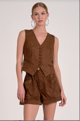 Faux Suede Button-Front Vest