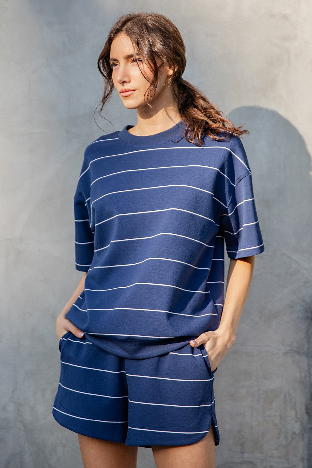 Navy Striped Knit Shorts – Casual Coastal Comfort