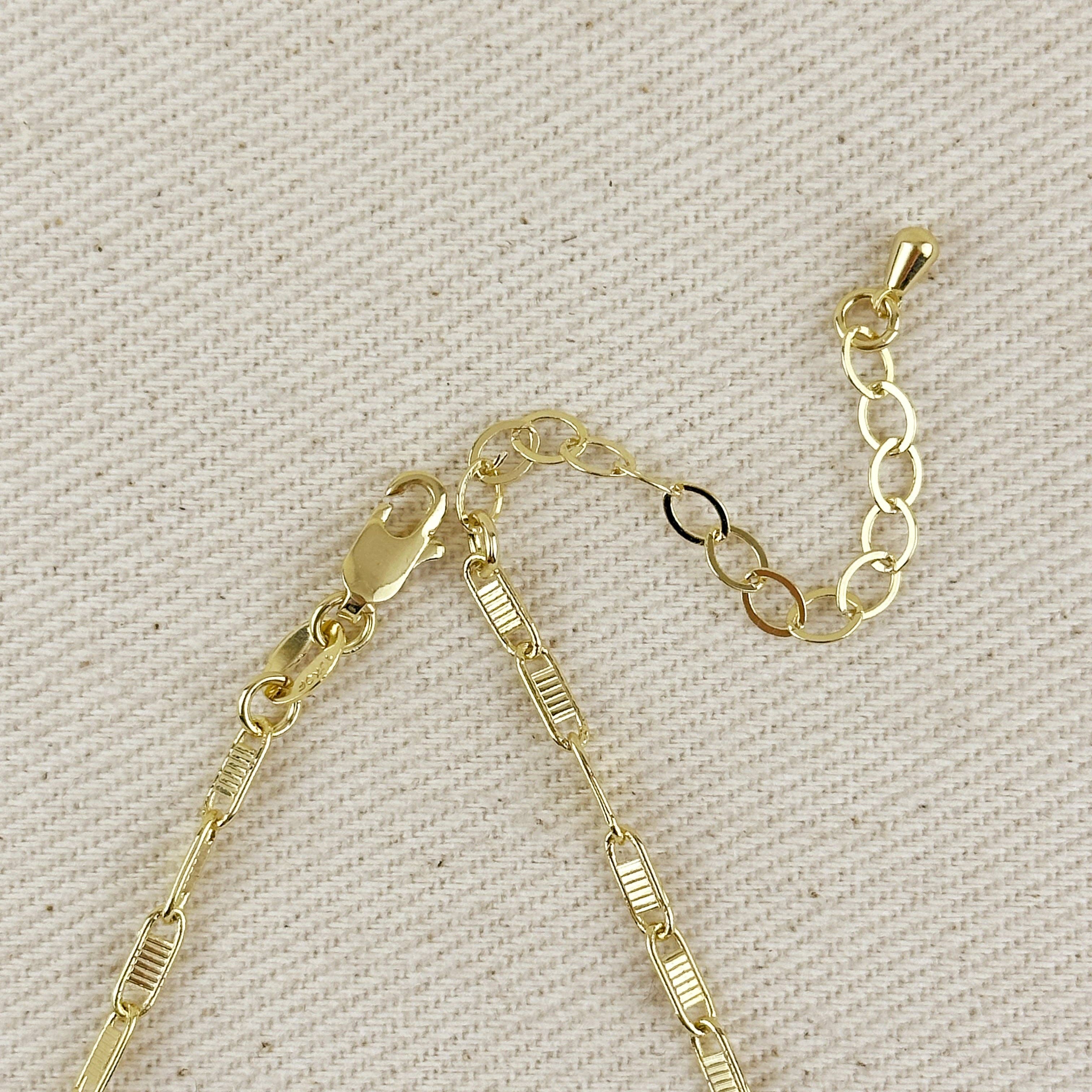 18K Gold Filled Textured Bar Link Necklace: 18 inches