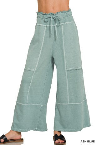 French Terry Washed Exposed-seam Wide Leg Pants