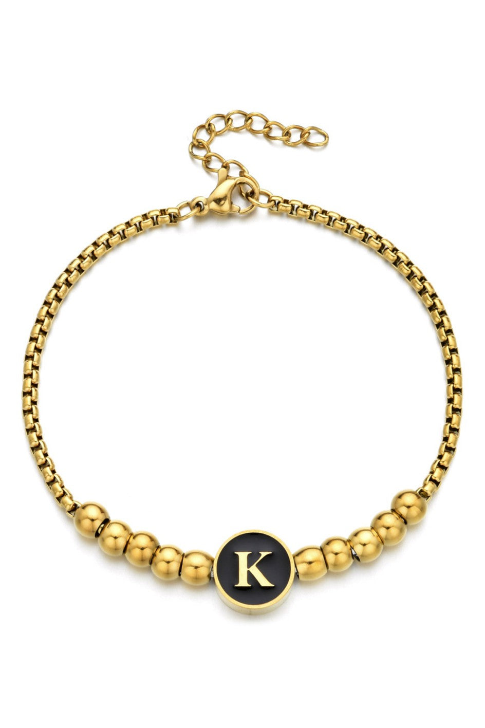 Gold Beaded Initial Bracelet – Custom Letter Charm