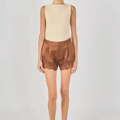 Lace Trimmed Satin Shorts