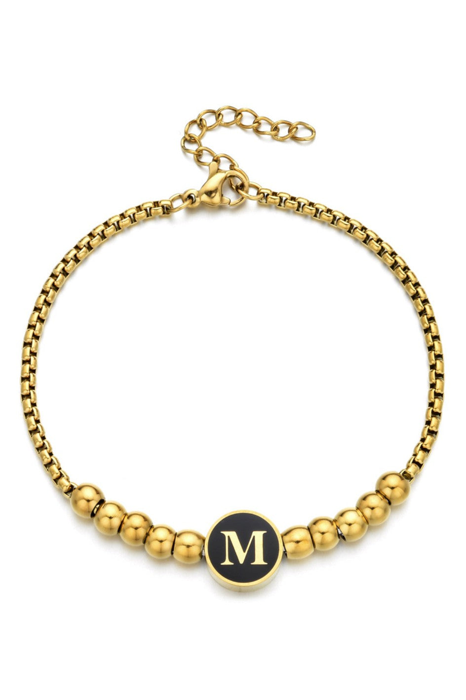 Gold Beaded Initial Bracelet – Custom Letter Charm