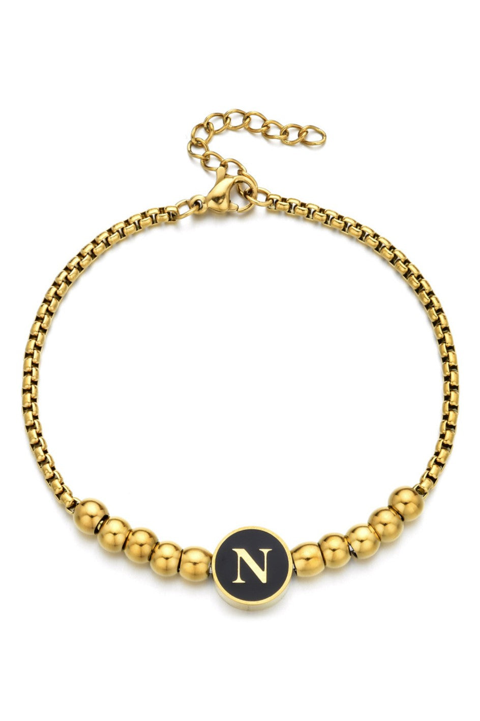 Gold Beaded Initial Bracelet – Custom Letter Charm