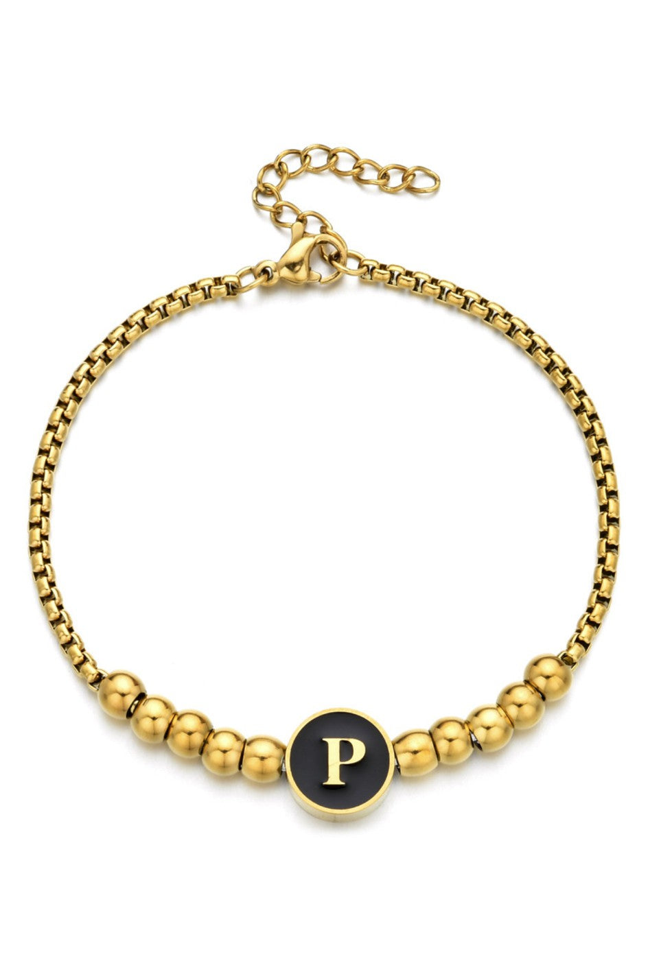 Gold Beaded Initial Bracelet – Custom Letter Charm