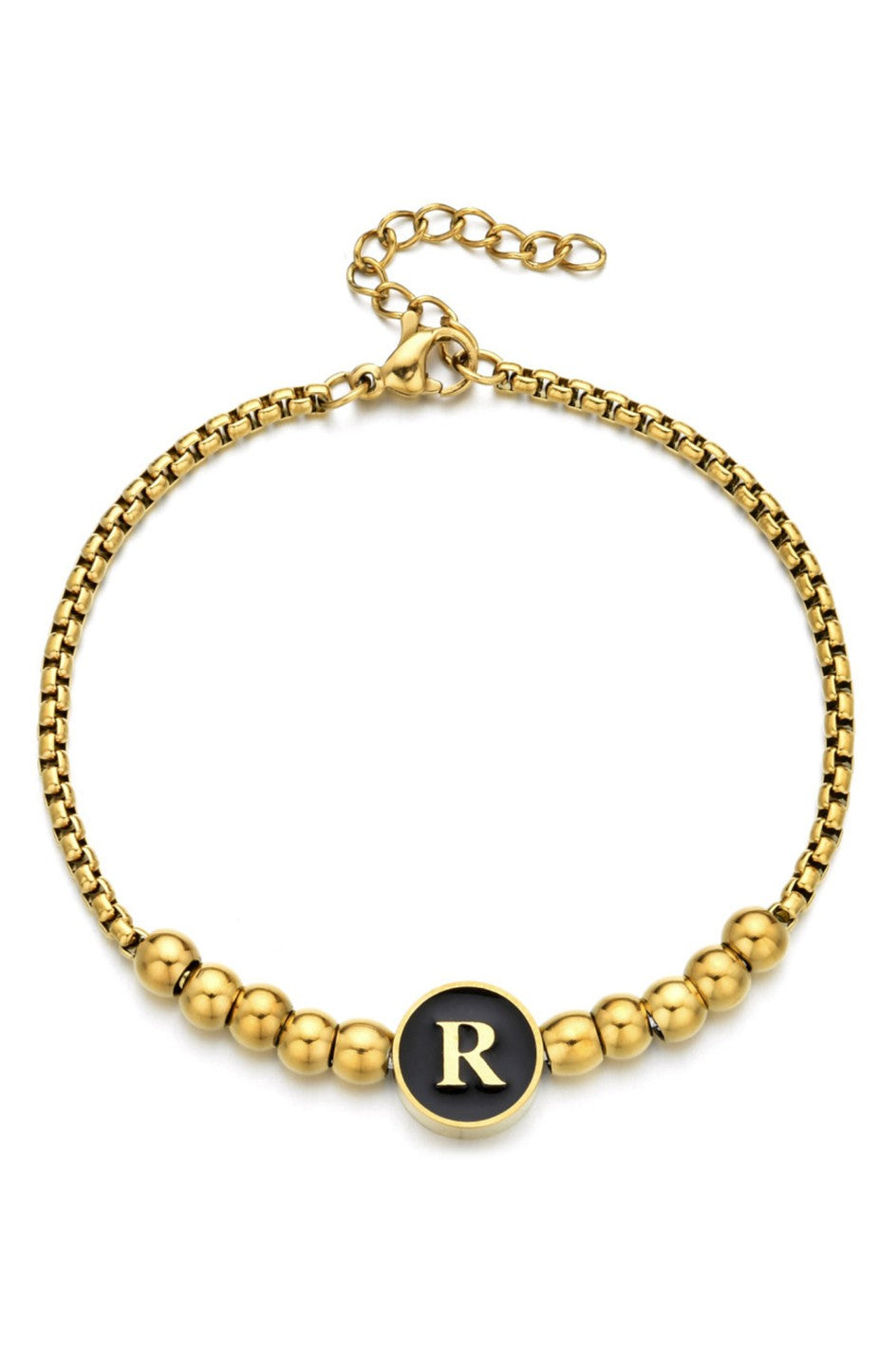 Gold Beaded Initial Bracelet – Custom Letter Charm