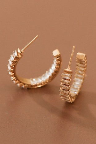 18k Gold Plated Stainless Steel Rhinestone Hoop Earrings