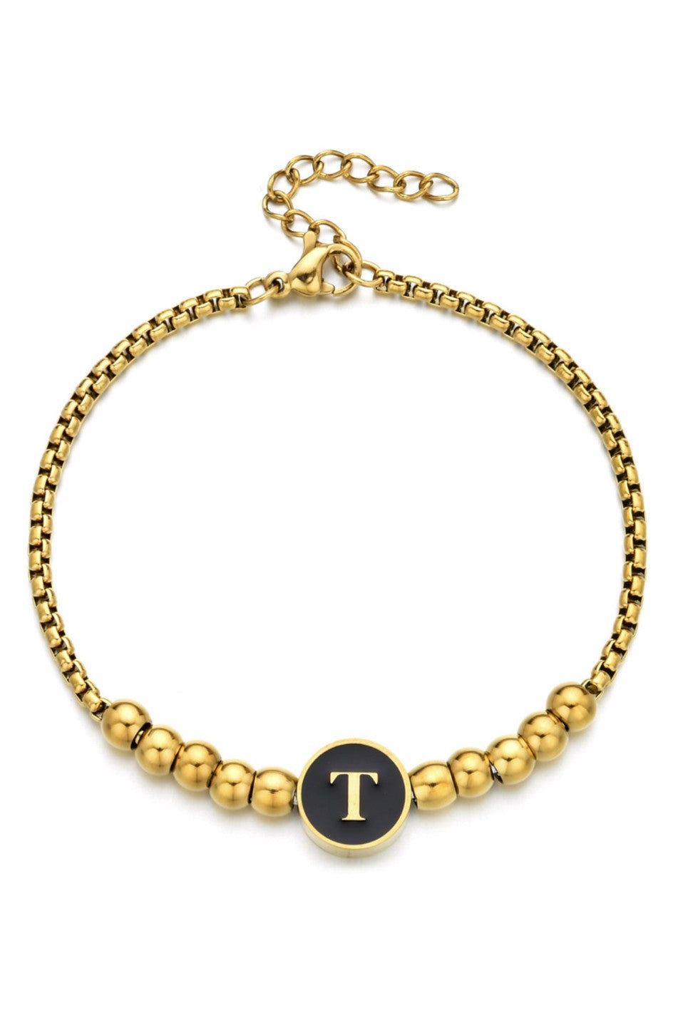 Gold Beaded Initial Bracelet – Custom Letter Charm